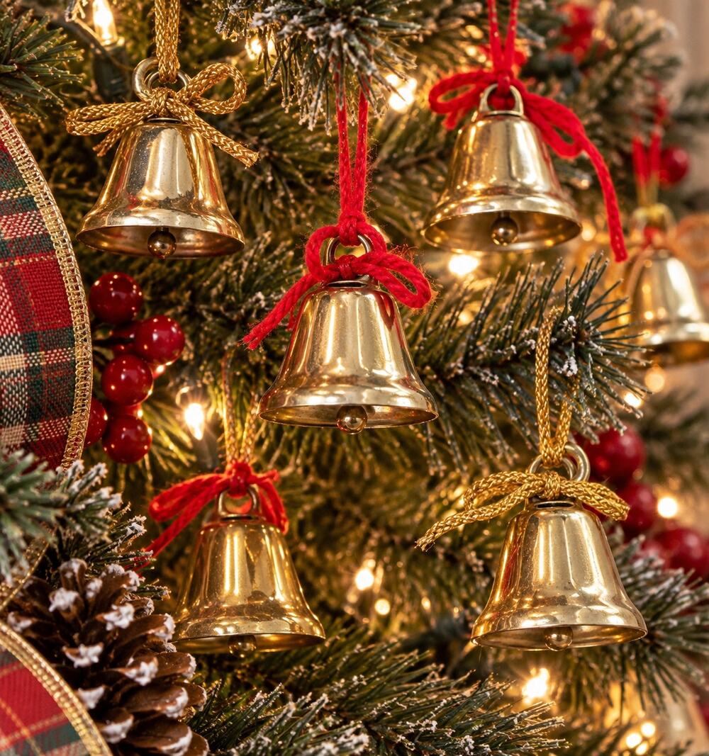 Brass Bell Christmas Ornaments Vintage Japan Gold Metal 1.5 In Lot 17 Hong Kong